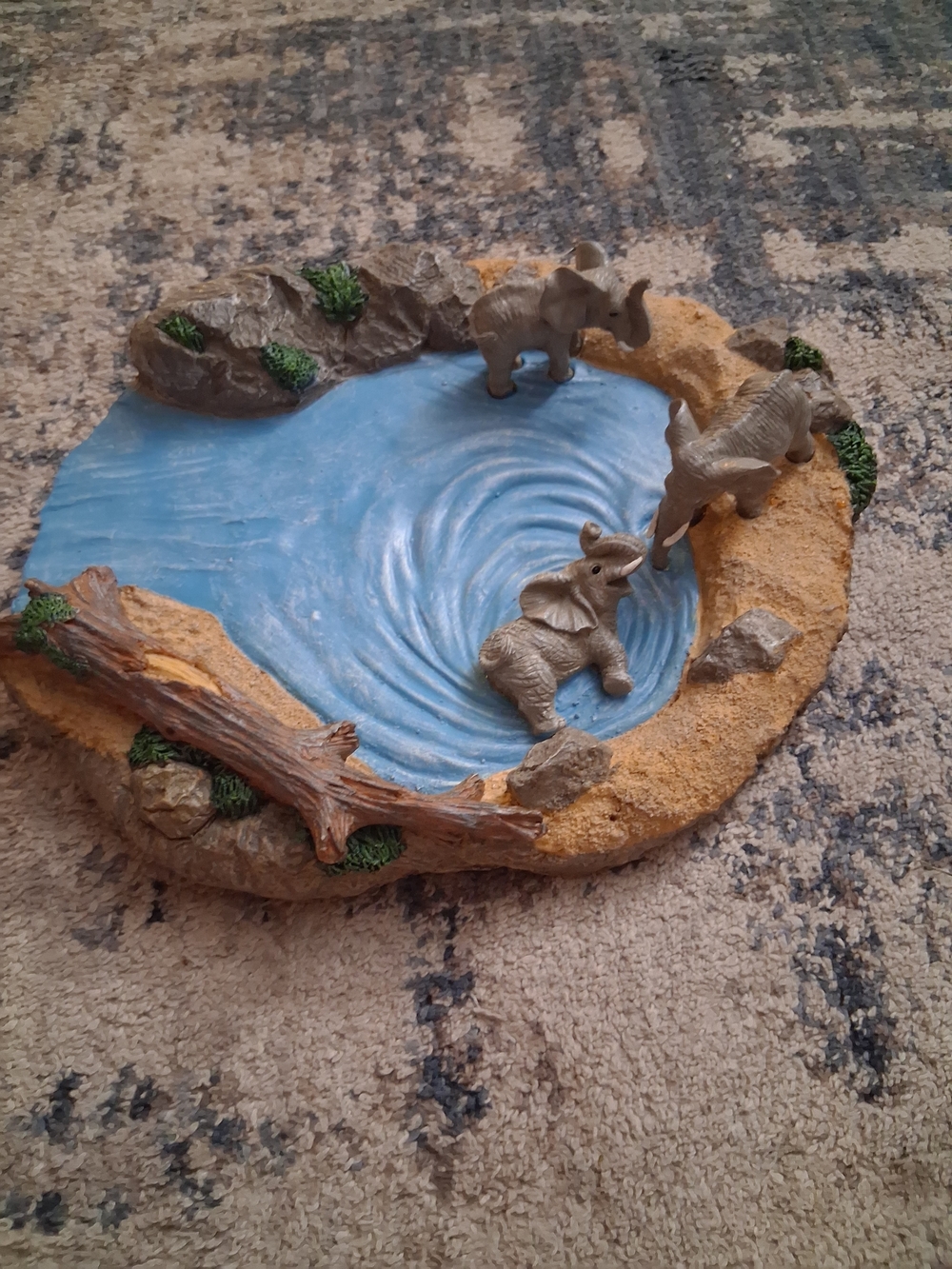 Blue & Tan Elephant Ceramic Trinket Dish - Unbranded